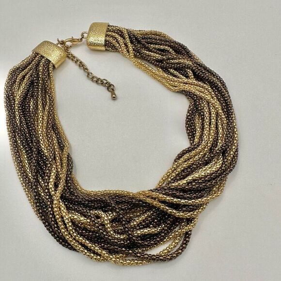Gold tone multi strand statement necklace - Picture 2 of 7